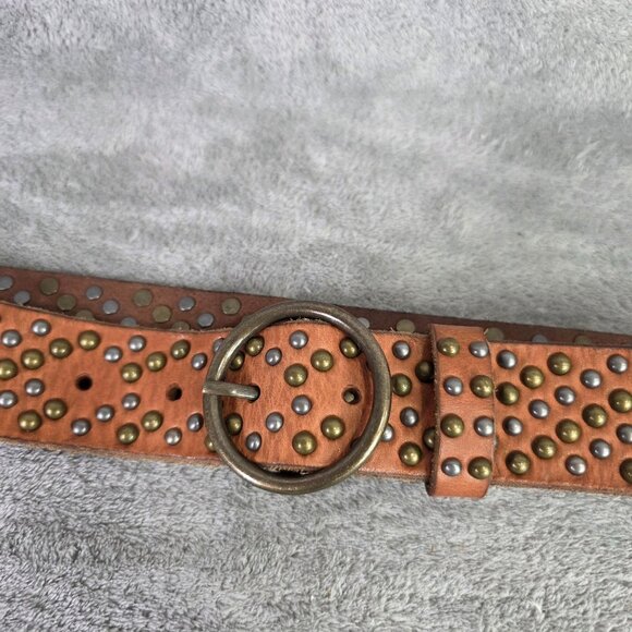 Womens Cleo + Wolf Studded Leather Belt With Brass & Silver Accents Size XL 50\